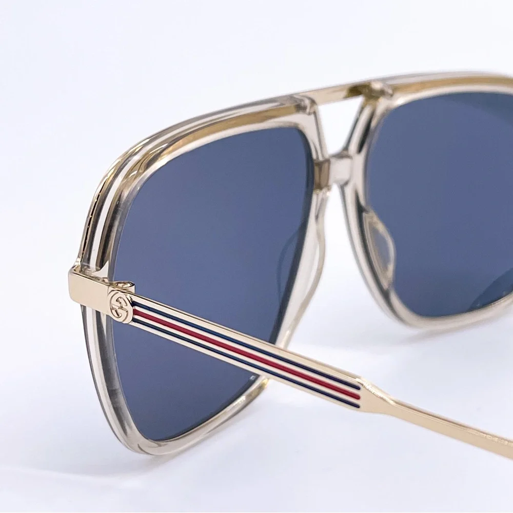 NEW GUCCI GG0200S 004 PILOT UNISEX GOLD BLUE GUCCI SUNGLASSES
